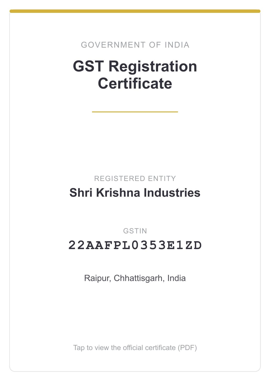 GST Registration — certificate preview