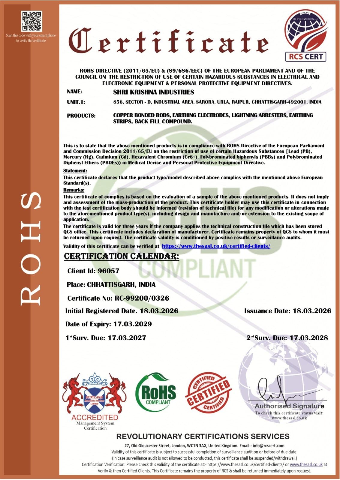 RoHS Compliance (RCS) — certificate preview